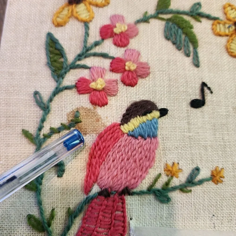 Vintage‎ Handmade Notes To Remember Floral Birds Needlepoint Wall Hanging